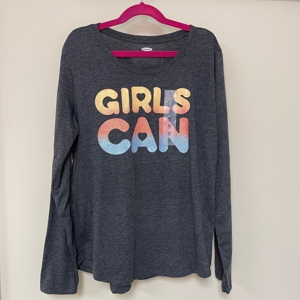 Old Navy: NWT Girl’s Long Sleeve 'Girls Can' Tee, Size XL (14)